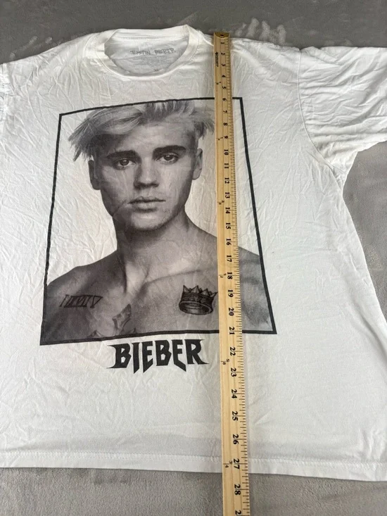 Justin Bieber Graphic T Shirt XL White Vintage Style Portrait Tee Pop Music - Picture 9 of 11